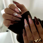 Glitter French Tip Sparkly Rhinestone Medium Almond Press-On Nail